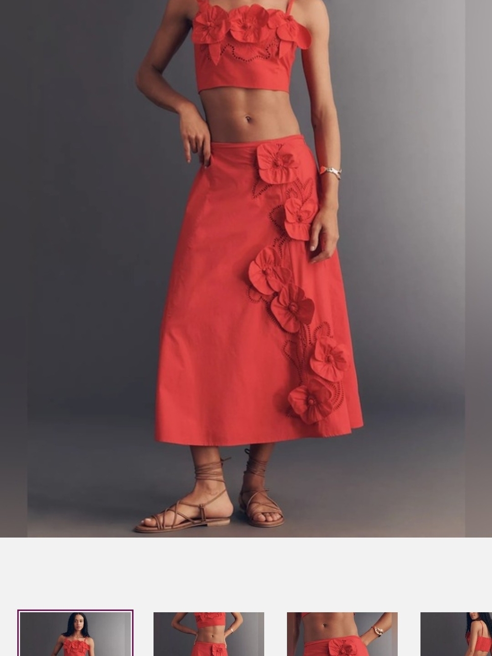 Anthropologie Maeve Red Floral Appliqué Midi Skirt XS  NWT - Picture 2 of 12
